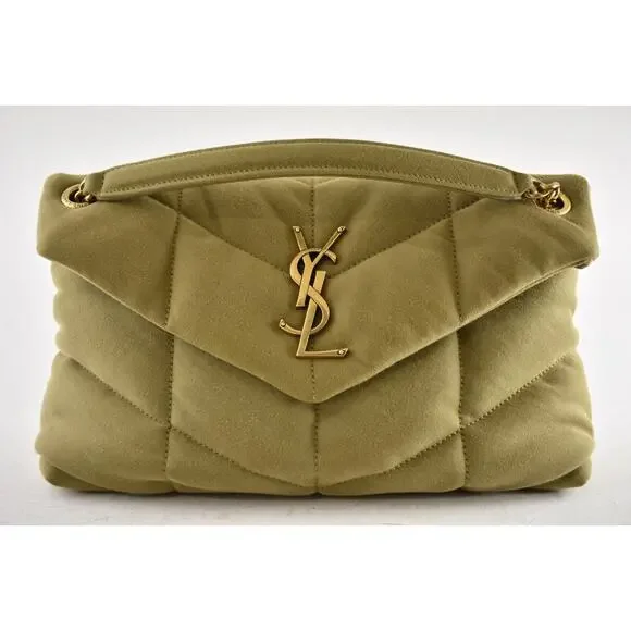 Saint Laurent Small Puffer Chain Fir Green Gold YSL Logo Shoulder Crossbody Bag - Picture 2 of 16